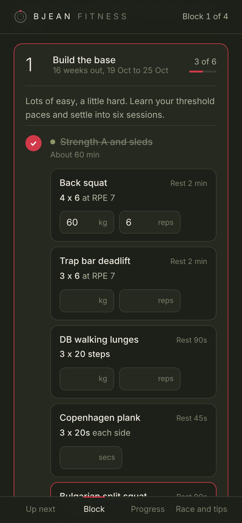 Week one sessions with lifts and logging boxes